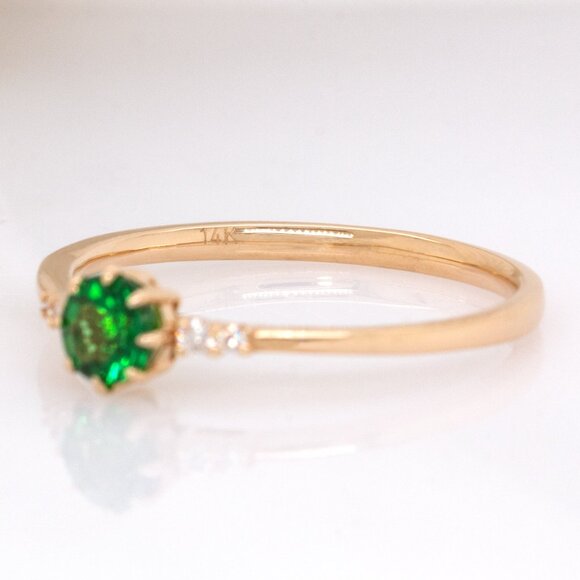 Rare Tsavorite Garnet Ring in 14K Solid Gold with Natural Diamond Accents - Picture 8 of 8
